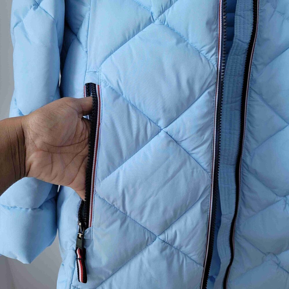 TOMMY HILFIGER Light Blue Quilted Puffer Hooded Jacket Womens Large - Picture 10 of 13